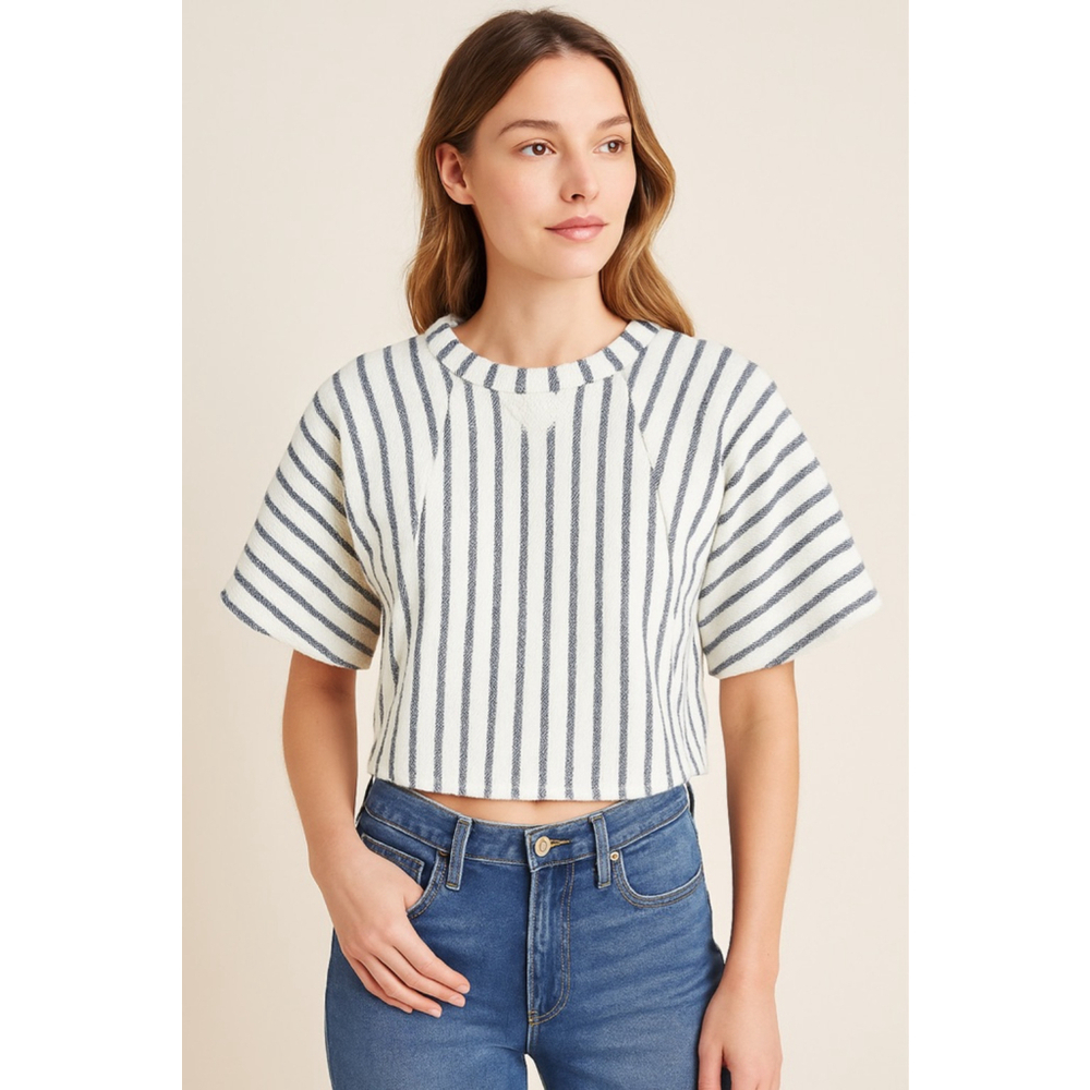 Dolan Anthropologie Striped Knit Top Cropped Boxy Short Sleeve Small